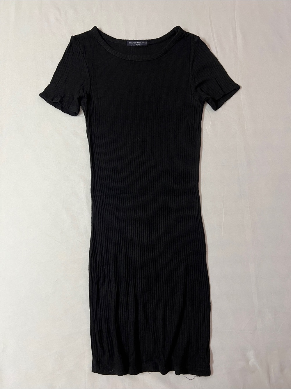 BM Brandy Melville Black Ribbed Short Sleeve Dress